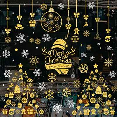 Pegatinas de Navidad, Wokkol Adornos Navideños, Pegatina Copo de Nieve, PVC Extraíbles Ventanas Pegatinas de Navidad Hacen Que el Hogar esté Lleno de Ambiente Navideño(10PCS-Color Dorado y Plateado)