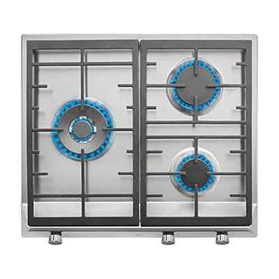 Placa de Gas natural con 3 quemadores de alta eficiencia y parrillas de fundición en 60 cm