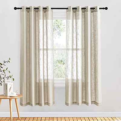 PONY DANCE Cortinas Translucidas con Aspecto de Lino Cortinas Salon Modernas 2 Piezas Cortinas Boho Visillos para Ventanas, 132x180cm(AnchoxAlto), Marrón Claro