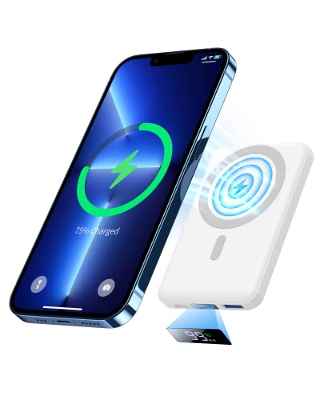 Power Bank 10000mAh Magnético, Bateria Externa mag-Safe, Yiisonger Inalámbrico Cargador Portátil PD Carga Rapida 22.5W con Pantalla LED USB-C Compatible con iPhone 12&13&14 Pro/Pro MAX/Mini(Blanco)
