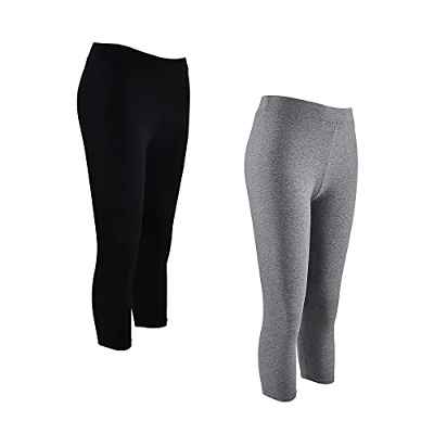 Power Flower Leggings de algodón recortados para Mujer de 2 PCS Leggings Negros de 3/4 de Largo Confort Extra Informal a Medida S/M/L/XL Diseño Italiano (9075-Combo2, L-XL, l)