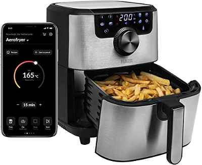Princess 182037 Freidora sin aceite Smart, Control con el móvil a través de aplicación, 1500 W, Panel de control Digital táctil, 8 programas, función para mantener el calor, 4.5 L, 30 Recetas PDF