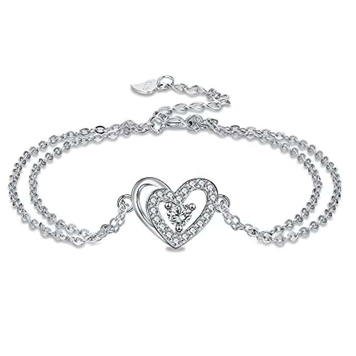 Pulsera Corazón Plata de Ley 925 con Amor Circonita Cúbica