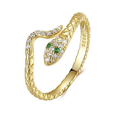 Qings Anillo Ajustable Serpiente Dorado Anillo Abiertos Mujer Plata de Ley 925 Anillo Vintage Retro Serpiente Joyas Regalo Personalizados para Mujer Hombres