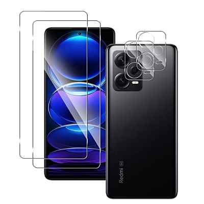 QULLOO Protector de Pantalla para Xiaomi Redmi Note 12 Pro 5G, 2 Piezas Film Cristal Templado + 2 Piezas Protector de Lente de cámara,2.5D Dureza Sin Burbujas Vidrio Templado
