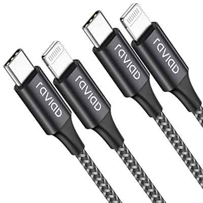 RAVIAD Cable USB C a iPhone [2Pack 2M], MFi Certificado Cable iPhone Cargador nailon trenzado PD Rápida Tipo C a iPhone Cable para iPhone 13 12 11 Pro Max Mini X XS XR 8 Plus- Negro