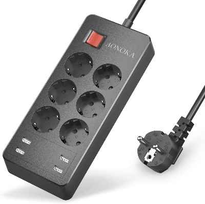 Regleta de 6 enchufes con 4 USB