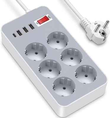 Regleta de 6 enchufes y 3 USB