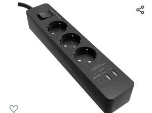 Regleta de enchufes 3× y enchufe múltiple (USB, Power Delivery 3.0, cargador rápido, protección contra sobretensión)