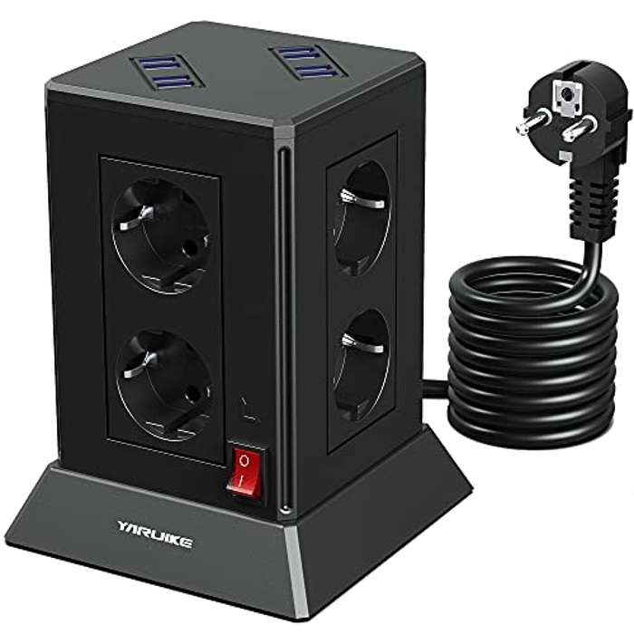 Regleta vertical de 8 enchufes 2500W/10A y 8 USB rápido