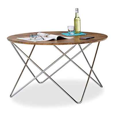 Relaxdays, 50x90x90 cm, Marrón Mesa Auxiliar Redonda Baja, Mesita Centro Vintage, Para Sofá, DM-Metal