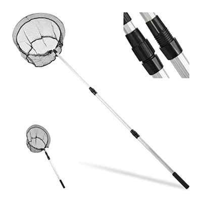 Relaxdays Sacadera Pesca, Telescópica 60-130 cm, Circular y Plegable, Ø 36 cm, 1 Ud, Metal-Nailon, Negro y Plateado