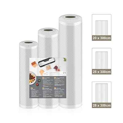 Rollos al Vacio para Envasadora al Vacío, 3 Rolls de Varios Tamaños,Almacenaje de Alimentos,Cocina,Sous Vide, 28x300cm/25x300cm/20x300cm