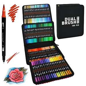 Rotuladores lettering doble punta, estuche de rotuladores con punta de pincel y punta fina dura para colorear dibujos, caligrafía, mandalas