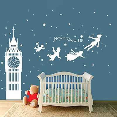 Runtoo Pegatinas de Pared Peter Pan Stickers Adhesivos Big Ben Vinilo Decorativas para Niños Infantiles Habitacion Bebe