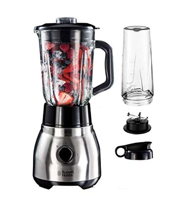 Russell Hobbs Batidora de Vaso 2 en 1 (Jarra de Cristal, Vaso Smoothies)