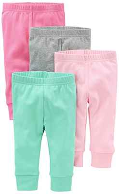 Simple Joys by Carter's pantalón para niñas pequeñas, paquete de 4 ,Bright Pink/Gray/Light Pink/Mint ,3-6 Meses