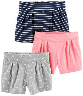 Simple Joys by Carter's - Pantalones cortos de punto para niñas pequeñas (3 unidades) ,Pink, Gray Dot, Navy Stripe ,US 2T (EU 92-98)