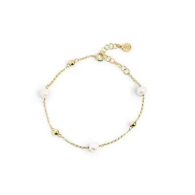 SINGULARU - Pulsera Mini Pearls Oro - Pulsera en Plata de Ley 925 con Acabado Baño de Oro de 18 Kt. - Talla Unica - Largo de cadena 18 cm - Joyas para Mujer - Varios Acabados