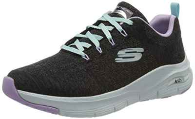 Skechers ARCH FIT COMFY WAVE, Zapatillas para Mujer, Black Knit/Lavender Trim, 38.5 EU