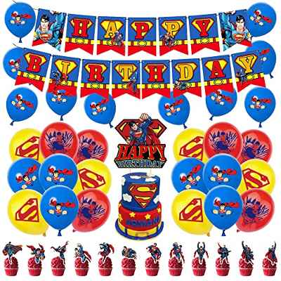 smileh Superman Cumpleaños Fiesta Decoración Superhéroes Globos Vengadores Pancarta de Feliz Cumpleaños Marvel Decoración de Tartas para Niños Superman Favor de Fiesta Temática