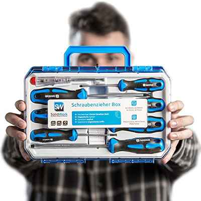 SolidWork juego destornilladores profesionales de 8 piezas en una robusta caja de herramientas - Destornilladores magnéticos de cromo vanadio de que incluye comprobador de tensión