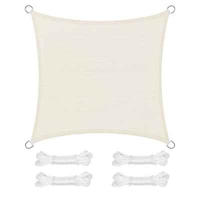 SONGMICS Vela de Sombra de 2 x 2 m, Tejido HDPE de Protección Solar, Transpirable, Permeable al Agua, Terraza, Jardín, Balcón, Camping, Cuadrada, Cóncava, Cuerdas de 2 m, Beige GSS22IV