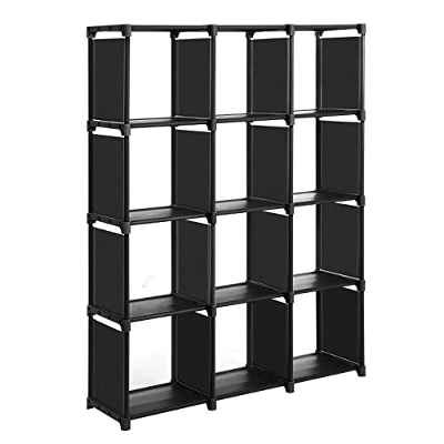 SONGMICS Cubos de Almacenamiento, Librería con 12 Compartimentos, Armario Modular, para Salón, Dormitorio, Baño, 105 x 30 x 140 cm, Martillo de Goma Incluido, Negro LSN12BK