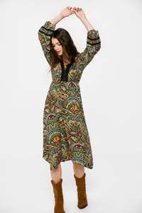 Springfield Midi Escote Lace Negro Vestido para Mujer [Talla de la 36 a la 44]