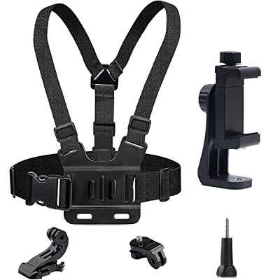 SRIKEKL Soporte para teléfono móvil con arnés de montaje en el pecho,Correas ajustables portátiles con clip para cámara de acción POV/gopro
