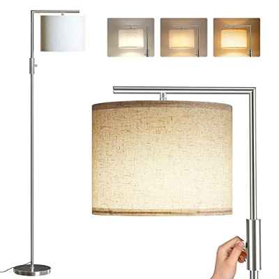 SUNMORY Lámpara de Pie, con Temperatura de Tres Colores 9W LED Bombilla, Lámpara de Pie Salón, con Portalámparas E27, Lámpara Pie Moderna, para Salón, Dormitorio, Estudio, Lampara de pie Led Níquel