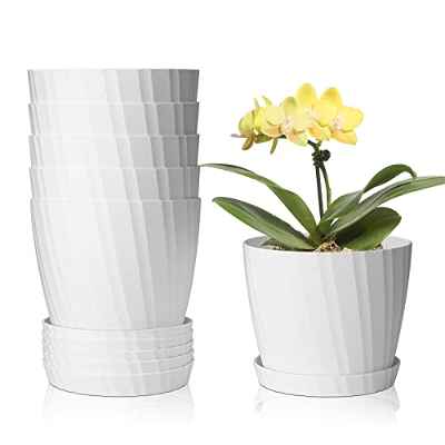 T4U 15cm Macetas plástico con platillo,Maceteros Decorativos Interior con Agujeros de Drenaje, Macetas para Plantas Flores,Decoración del Hogar Balcón Jardín,Juego de 6,Blanco