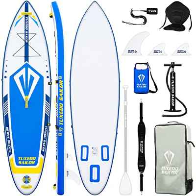 Tabla de Surf de Remo Hinchable Tuxedo Sailor 320x83x15cm Accesorios de Tabla de Surf Remo Ajustable, Bomba, Mochila, Bolsa Impermeable, Correa, Aleta, Asiento de Kayak, Correas de Transporte