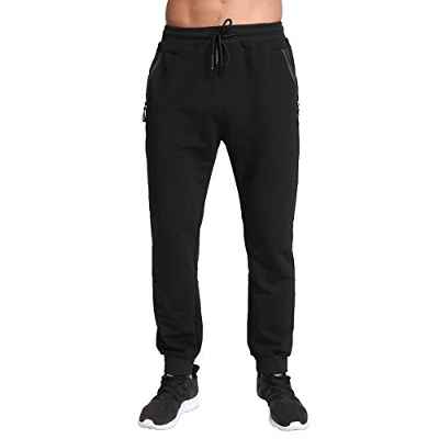 Tanzoer Pantalon Chandal Hombre Jogger Deporte Hombre Algodon Pantalon Tenis Running Deportivo Hombre Slim Fit Pantalon de Chandal con Bolsillos de Cremallera Negro L