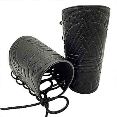 Thajaling Viking Odin Rune - Brazaletes de Piel sintética Medievales para Brazos, Guantes Larp, brazaletes de Piel, Pulseras de Piel, Pulsera Retro nórdica, para Hombres y Mujeres (Negro)