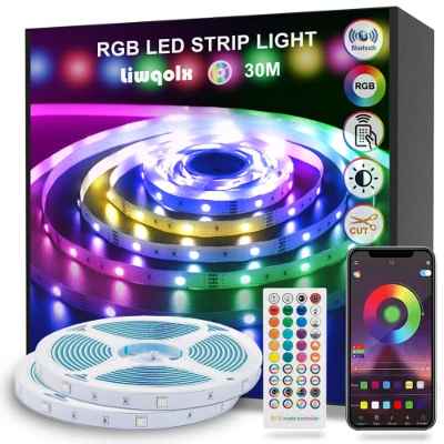 Tira LED 30 Metros, Luces LED Habitación 30M, RGB Bluetooth Tiras LED con Control Remoto y Inteligente Control de APP, Cambia el Color con la Música, Para Decoración de Bares, Fiestas, Cocina (2X15M)