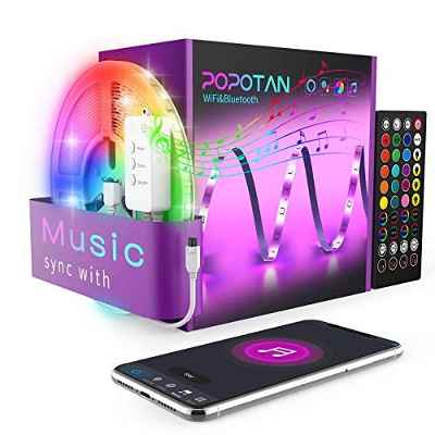 Tiras LED Alexa WiFi 5M - Popotan Luces Led Habitacion Funciona con Amazon Echo Google Home,Sync con Música,RGB Smart 5050 Tira Led para Navidad,Techo,Armario,Dormitorio