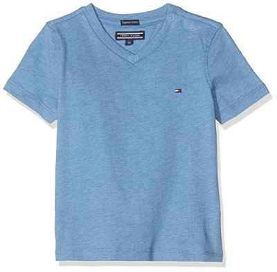 Tommy Hilfiger Boys Basic Vn Knit S/s Camiseta, Azul (Dark Allure Heather 408), 164 (Talla del Fabricante: 14) para Niños