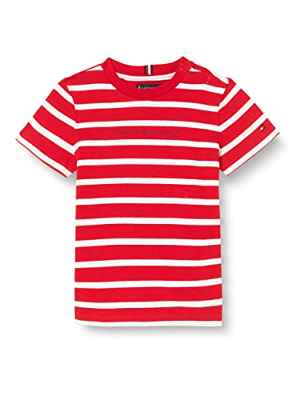 Tommy Hilfiger Camiseta Esencial a Rayas S/S, Deep Crimson, 80 cm para Niños