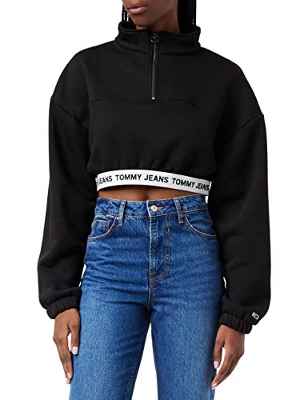 Tommy Hilfiger Cintura con Logotipo Tjw Super Crop Sudaderas, Black, S para Mujer