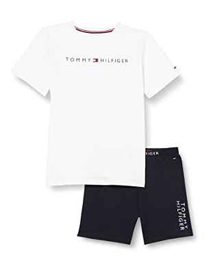 Tommy Hilfiger CN SS Short Set Basics Juego de Pijama, White/Desert Sky, 10 años para Niños