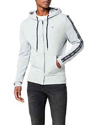 Tommy Hilfiger Logo Tape Hoody Sudadera con Capucha y Cinta Distintiva, Gris (Grey Heather), Large para Hombre
