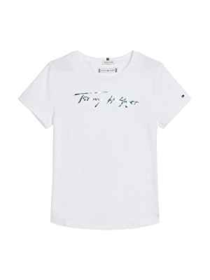 Tommy Hilfiger Script Print tee S/S Camisetas, White, 86 cm para Niñas