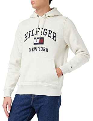 Tommy Hilfiger Sudadera universitaria Moderna Capucha, Heathered Oatmilk, M para Hombre