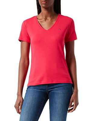 Tommy Hilfiger Top Slim Solid V-nk SS Camisa, Pink Splendor, S para Mujer
