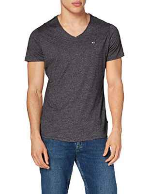Tommy Jeans TJM Slim Jaspe V Neck Camiseta, Negro, XXL para Hombre