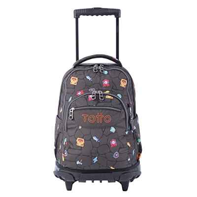 TOTTO Mochila escolar con ruedas estampado videojuego Renglones de color Negro
