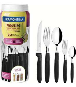 Tramontina Ipanema - Cubertería para 6 personas, 30 piezas, acero inoxidable, mango negro