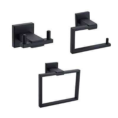 Turs 3 piezas de baño accesorio conjunto de sus 304 inoxidable acero inodoro soporte de papel toalla bar/soporte albornoz gancho de pared, acabado negro mate, Q6008BK
