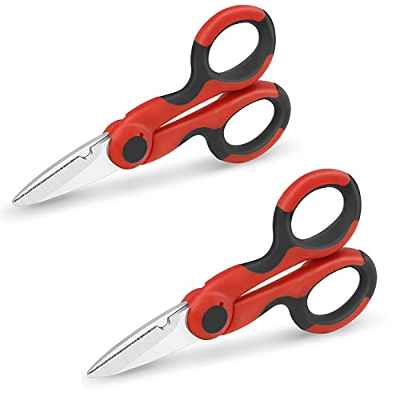 Uaugulft Tijeras de electricista dentadas de acero inoxidable, tijeras de electricista con mango suave, tijeras multiusos, color rojo y negro (2 unidades)